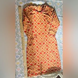 J. McLaughlin Women's Sofia Dress Catalina Cloth 3/4 Sleeve‎ Red Gold Nautical